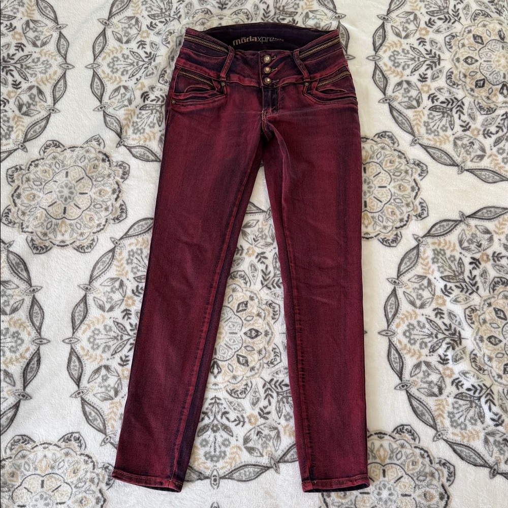 Burgundy Modaxpress Women's Skinny Jeans